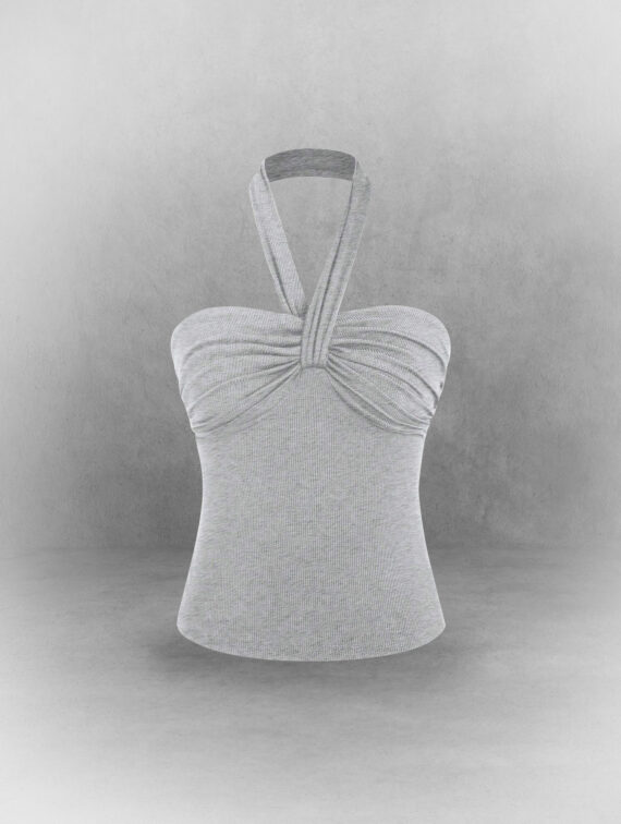 Backless Ruched Rib-Knit Halter Top