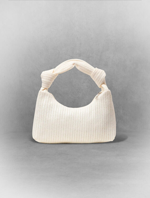 Beige Ruched Straw Bag
