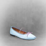 Blue Satin Square Toe Bow Ballet Flats - Image 3