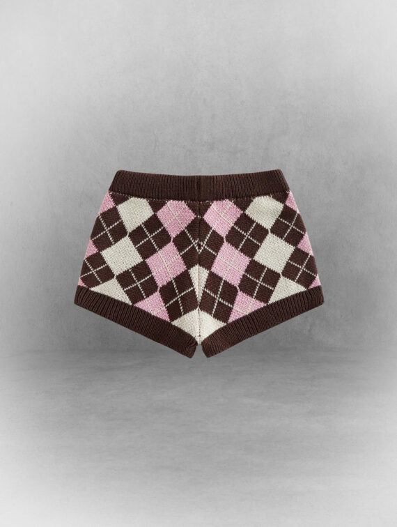 Brown Geometric Plaid Mini Shorts