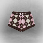 Brown Geometric Plaid Mini Shorts - Image 2