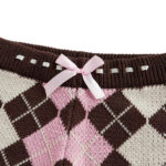 Brown Geometric Plaid Mini Shorts - Image 3