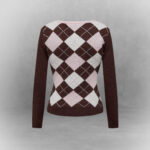 Brown Geometric Slim Fit Knit Sweater - Image 2
