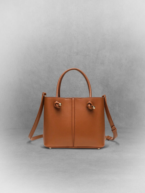 Brown Plaid Spiked Bucket Bag