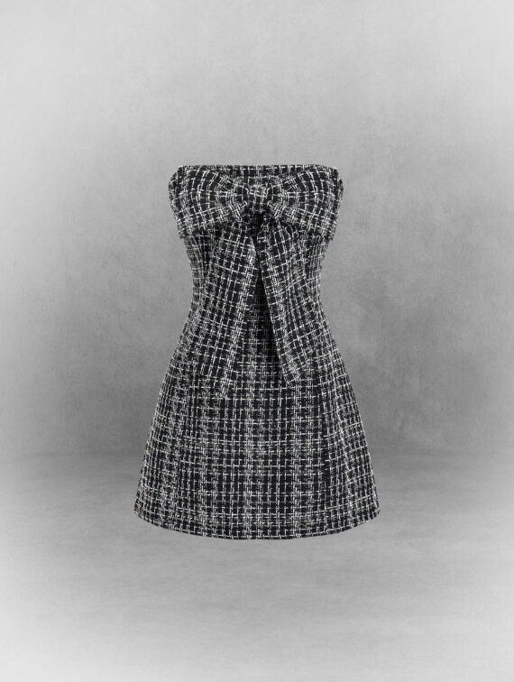 Elegant Black Tweed Strapless Mini Dress