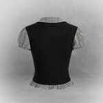 Puff Sleeve Plaid Crop Top with Ruffle Hem - Image 2