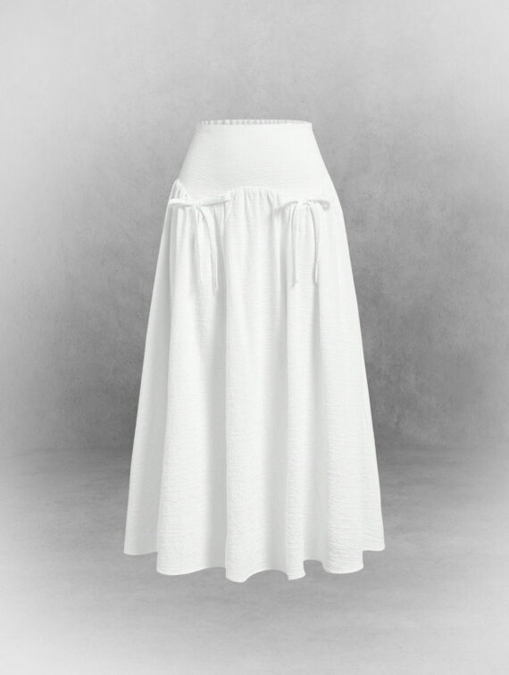 White High-Waist Flared Maxi Skirt