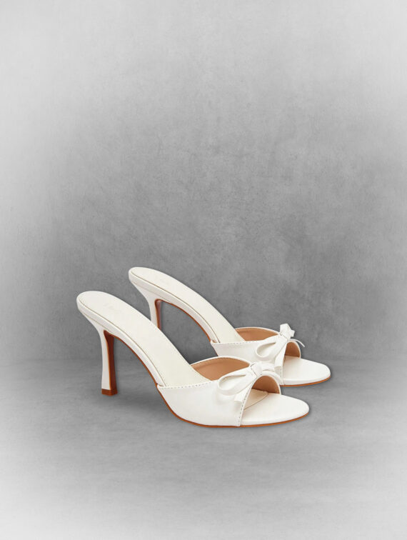 White Open Toe High Heel Mules
