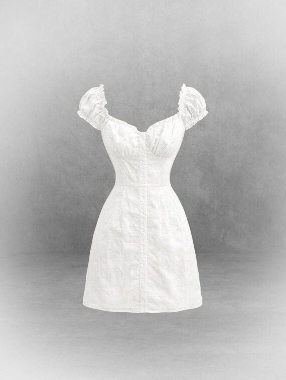 White Puff Sleeve A-Line Dress